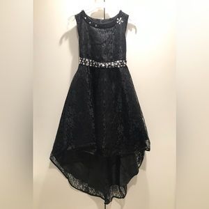 Big Girls Black High Low Lace Sleeceless Easter Party Wedding Flower Girl Dress